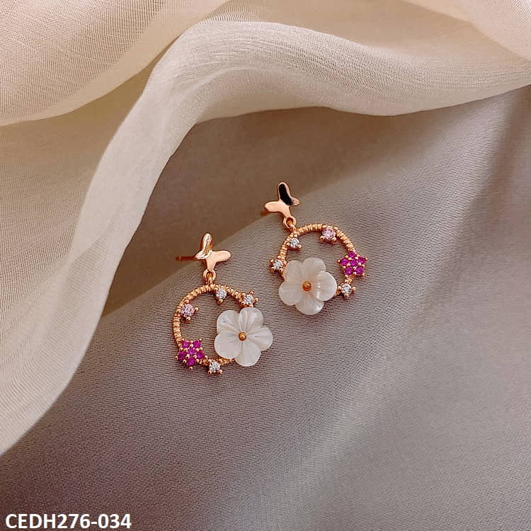 Butterfly Flower Drop Earrings Pair
