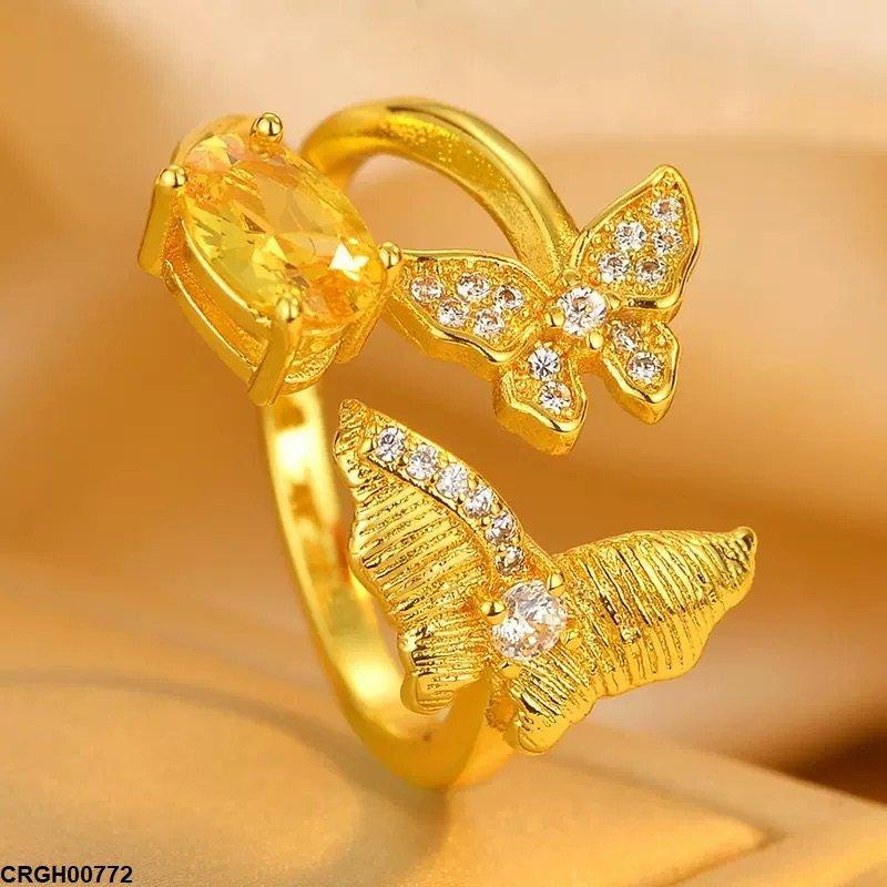 Double Butterfly Stone Ring Adjustable