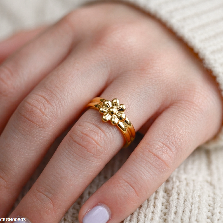 Stainless Steel Floral Flower Ring Adjustable