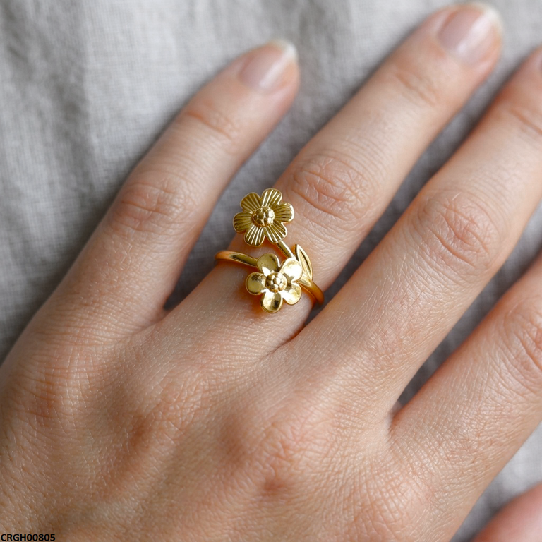 Stainless Steel Double Flower Ring Adjustable