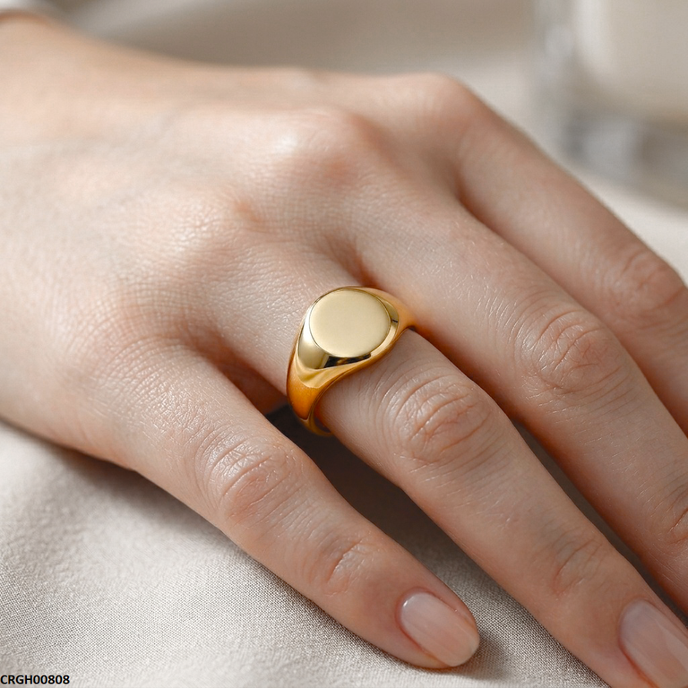 Stainless Steel Oval Signet Ring Adjustable