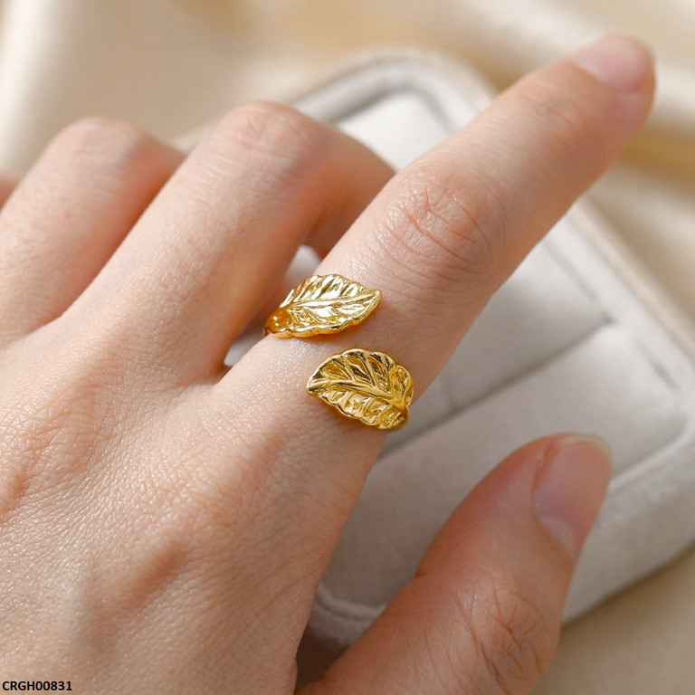 Stainless Steel Double Leaf Ring Ajustable