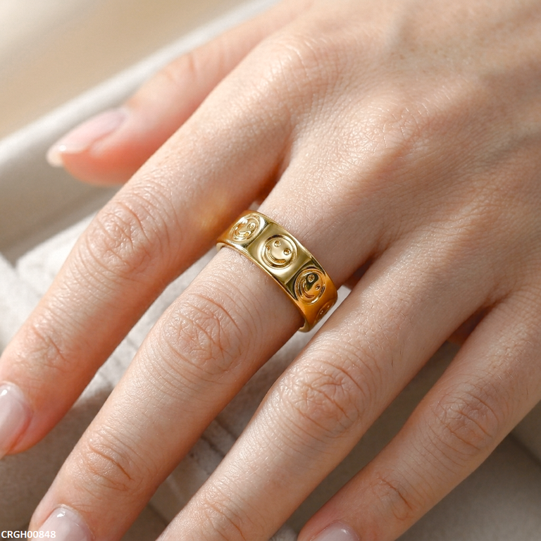 Smile Emoji Stainless Steel Ring Adjustable