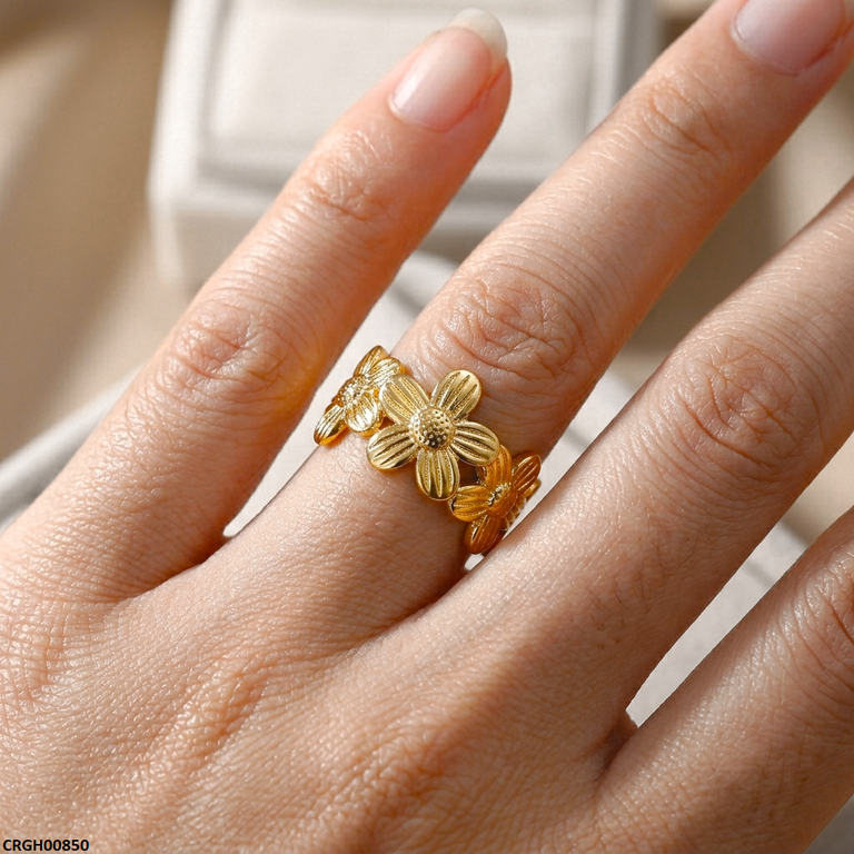 Floral Flower Stainless Steel Ring Adjustable