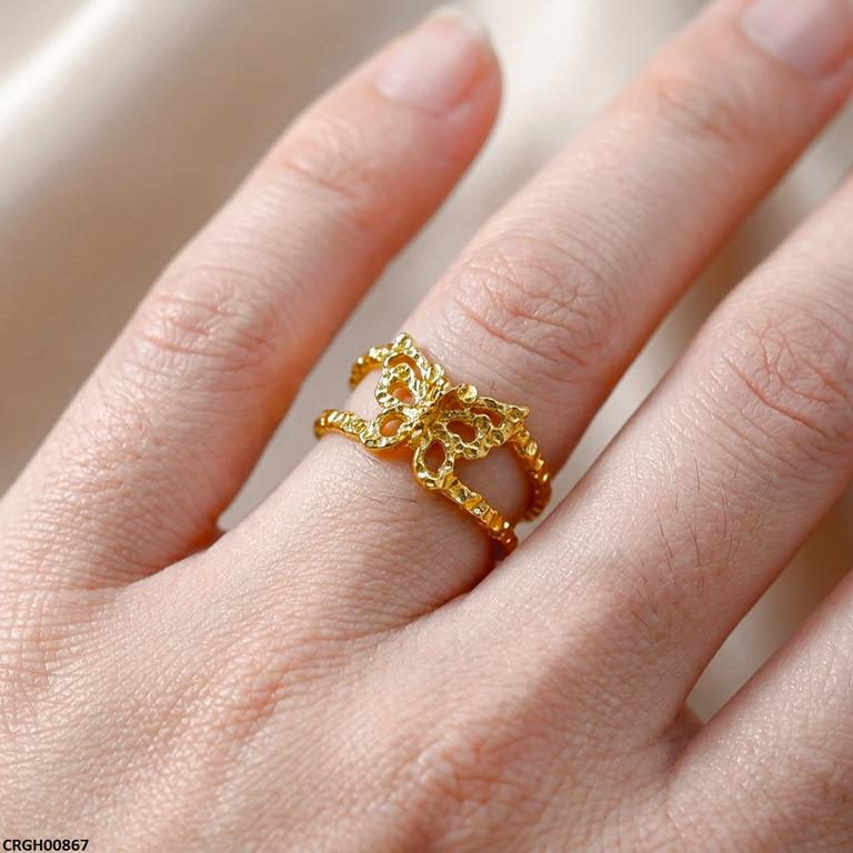 Butterfly Double-Band Stainless Steel Ring Adjustable