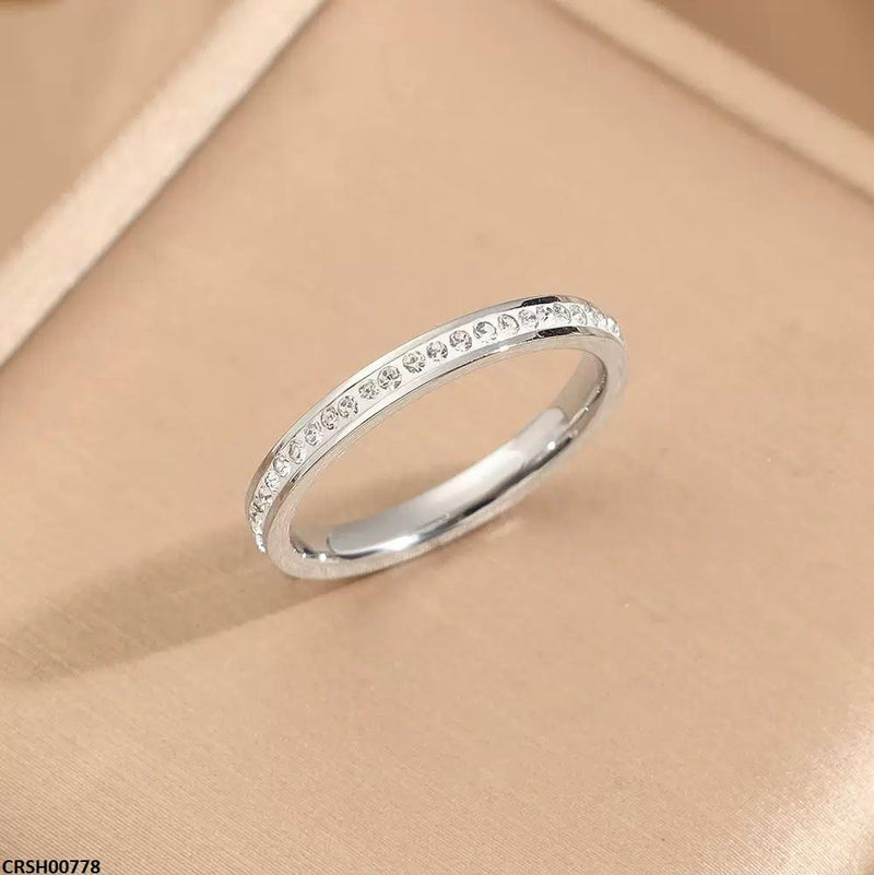 Stainless Steel Round Stone Ring
