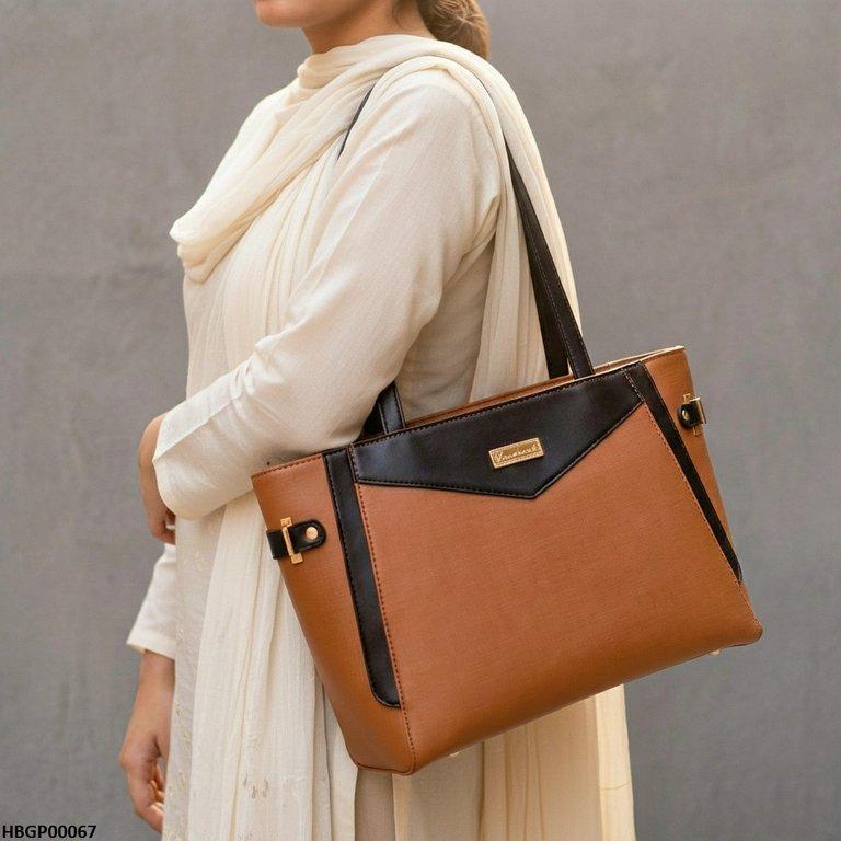Verona Contrast Tote Bag - Brown