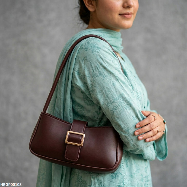 Midnight Buckle Armpit Ladies Hand Bag - Dark Brown
