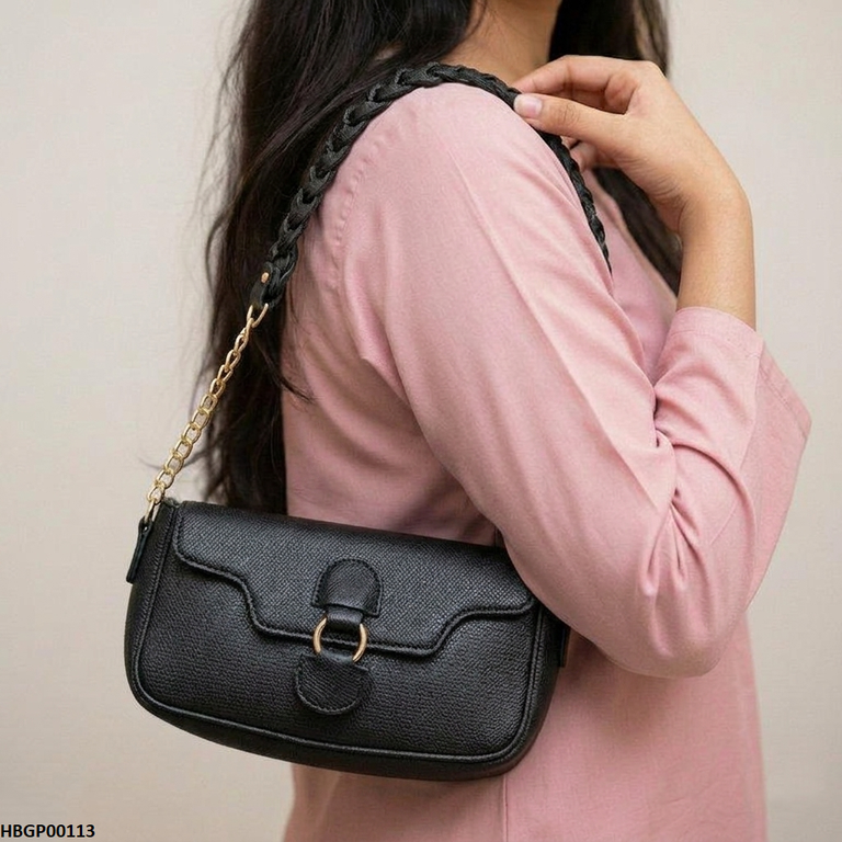 Willow Strap Jute Armpit Bag - Black