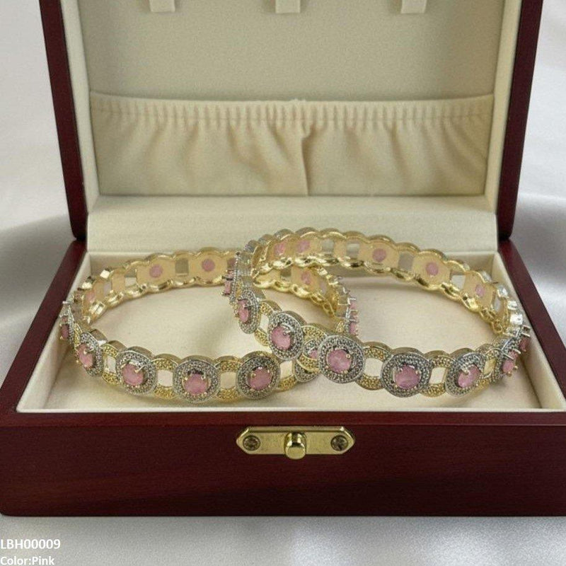 Round Stone Linked Bangle Set