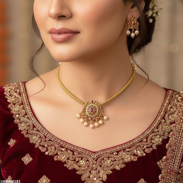 Oval/Tear Pearl Drop Necklace Set