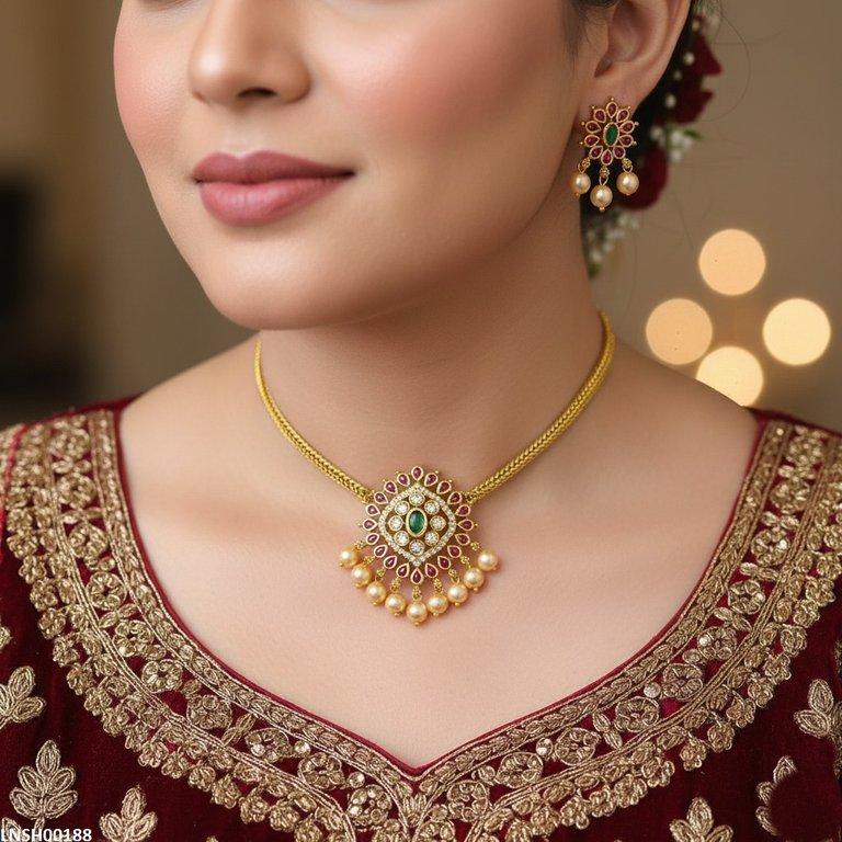 Flower Pearl Drop Necklace Set
