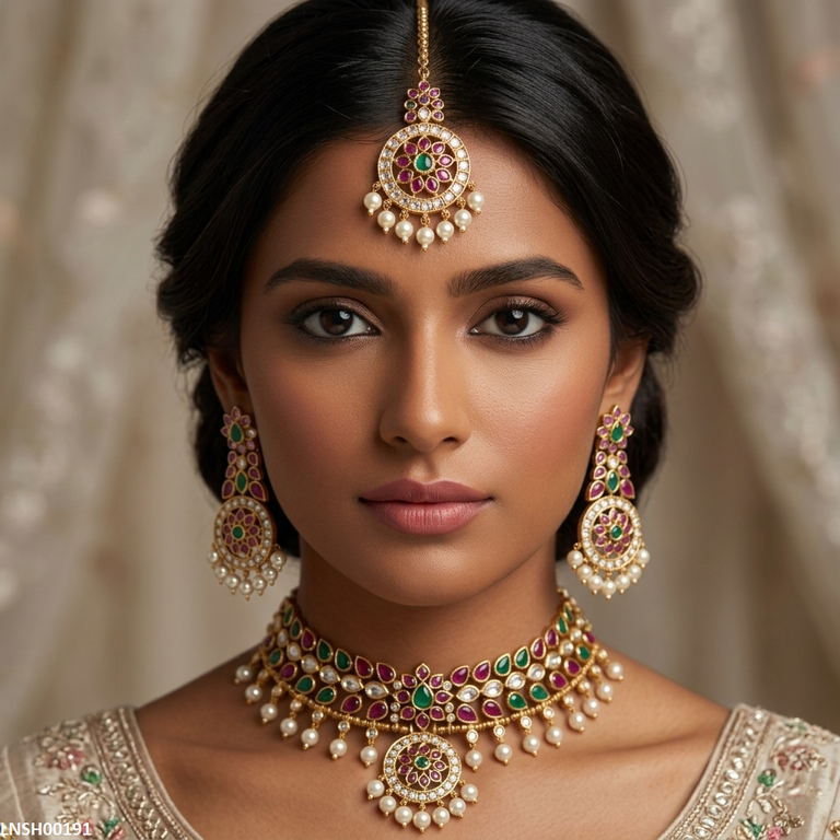 Marquise Flower Pearl Drop Necklace Set