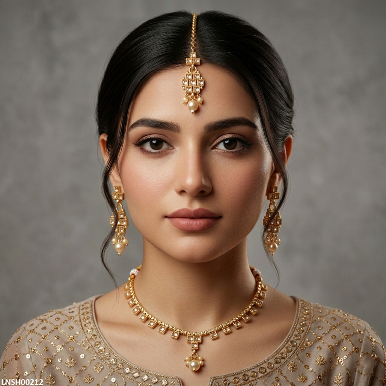 Square Pearl Drop Necklace Set
