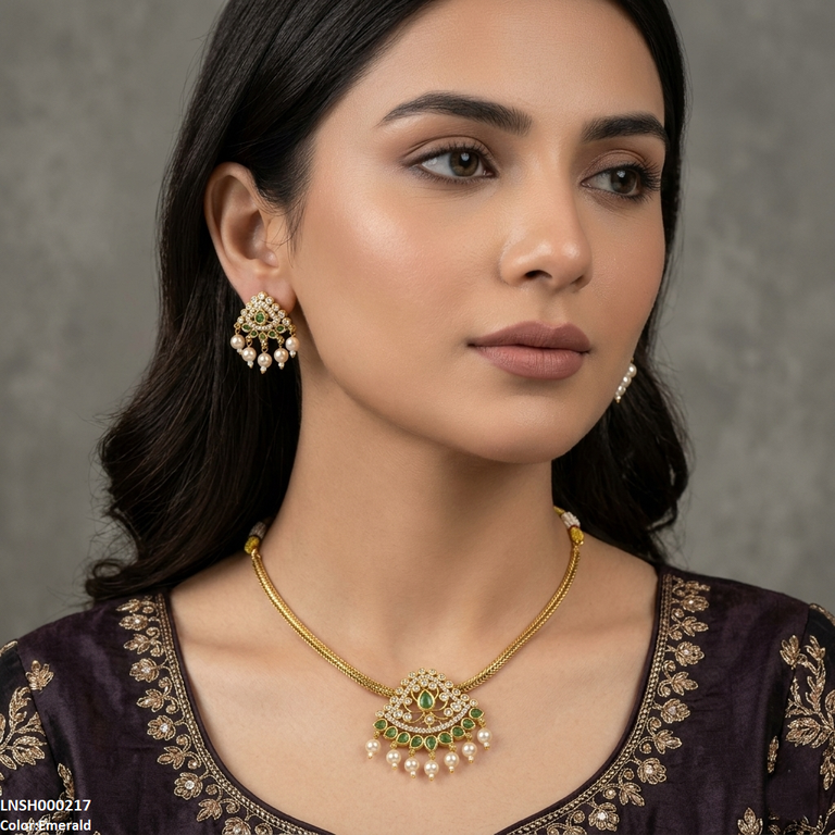 Tear Round Pearl Drop South Indian Necklace Set
