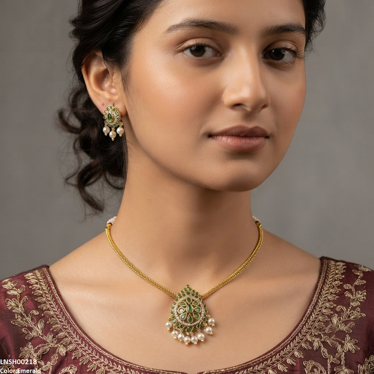 Multi Stone Pearl Drop Necklace Set