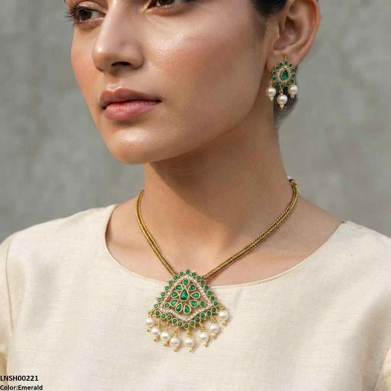 Round Pearl Drop South Indian Necklace Set