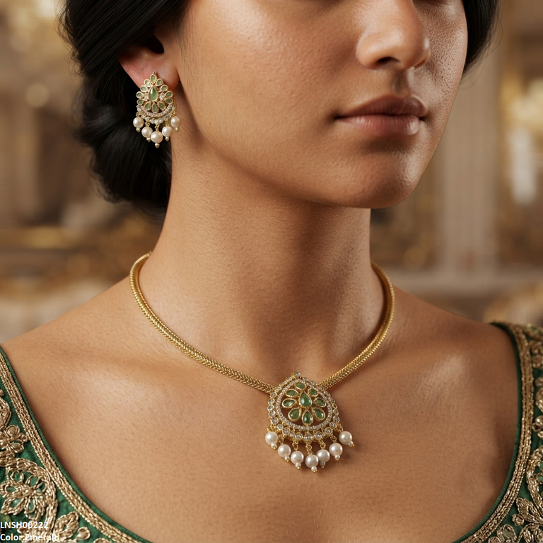Tear Pearl Drop South Indian Necklace Set