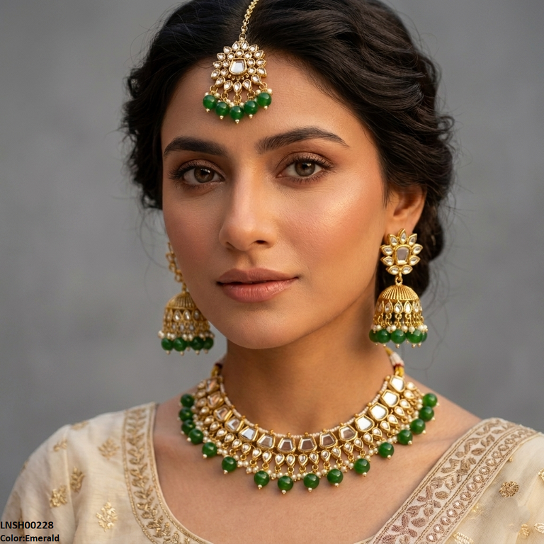 Square/Tear Pearl Drop Rajwari Necklace Set