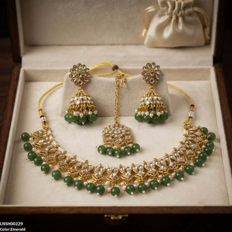 Tear/Square Pearl Drop Rajwari Necklace Set