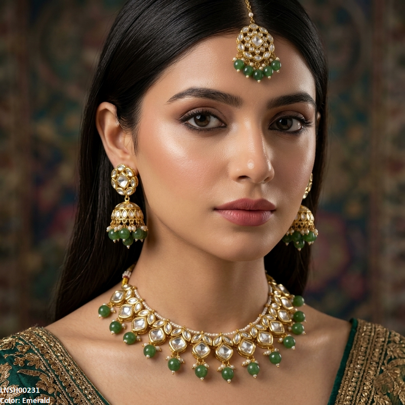 Marquise/Square Stone Pearl Drop Rajwari Necklace Set