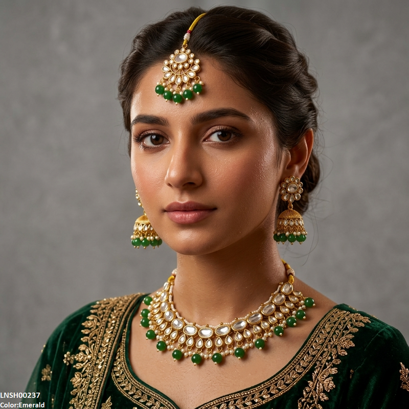 Oval/Tear Pearl Drop Rajwari Necklace Set