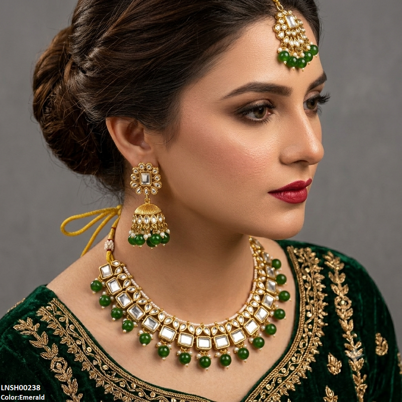 Square Pearl Drop Rajwari Necklace Set