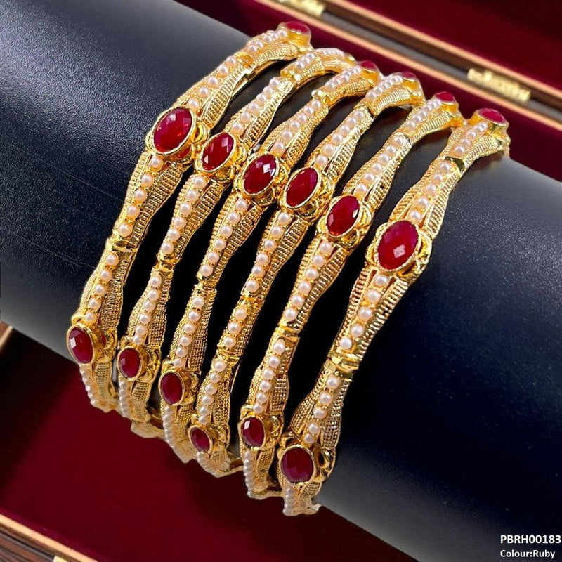 Oval/Pearl Bangles 6 Pcs Set - Pbrh