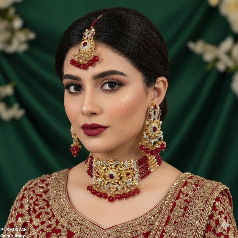 Oval Flower Pearl Drop Choker Set