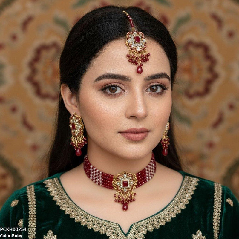 Square Flower Pearl Drop Choker Set