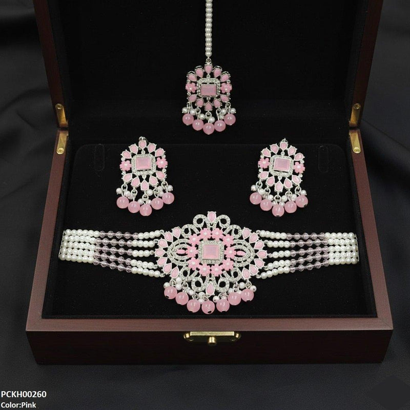 Rectangle Tear Pearl Drop Choker Set