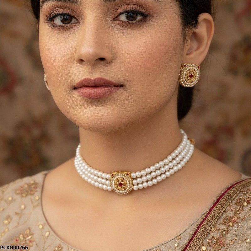 Flower Pearl Choker Set