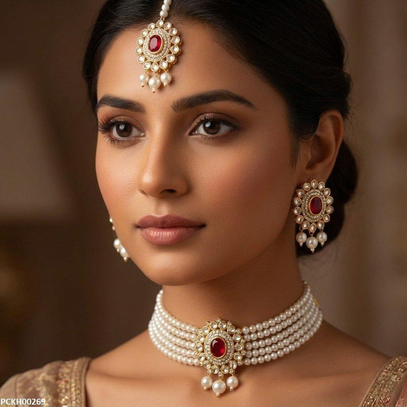 Oval Pearl Drop Choker Set