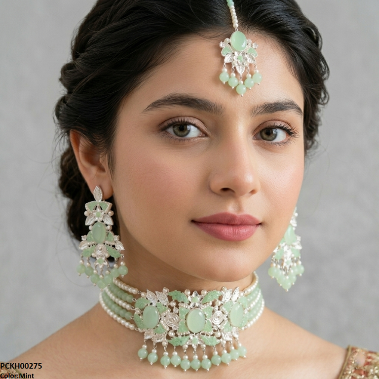 Oval Pearl Drop Choker Set