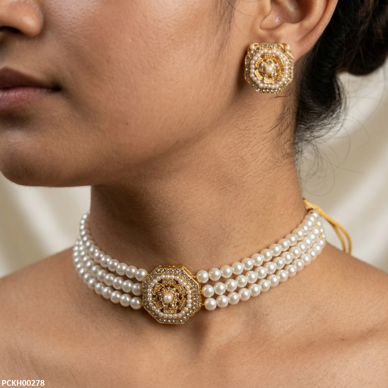 Flower Pearl Choker Set