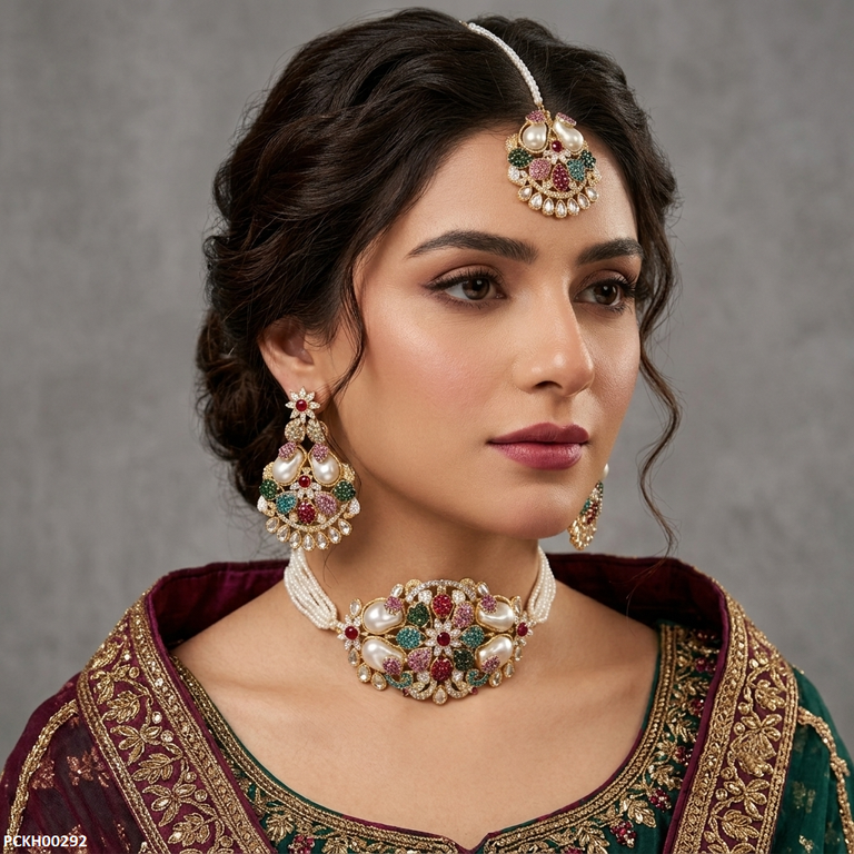 Multi Flower Pearl Choker Set