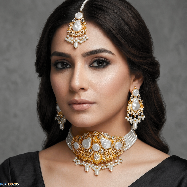 Round Pearl Multi Stone Choker Set