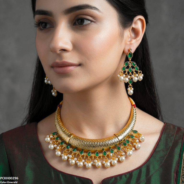 Moon/Tear Pearl Drop Hasli Choker Set