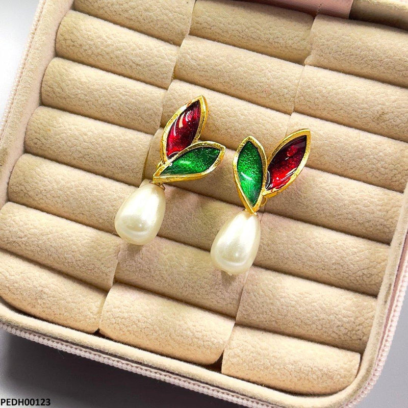 Double Leaf Pearl Drop Earrings