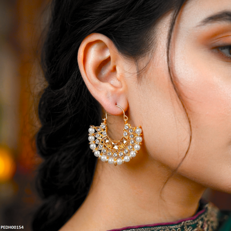 Square Stone Pearl Drop Earring