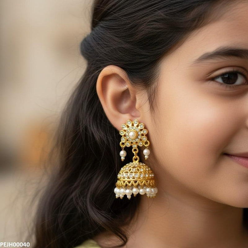Round Flower Pearl Drop Jhumki