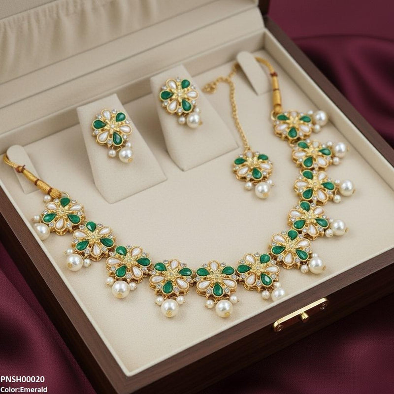 Flower Pearl Drop Necklace Set