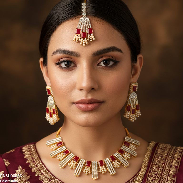 Rectangle Pearl Necklace Set