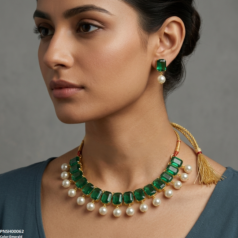 Rectangle Pearl Drop Necklace Set
