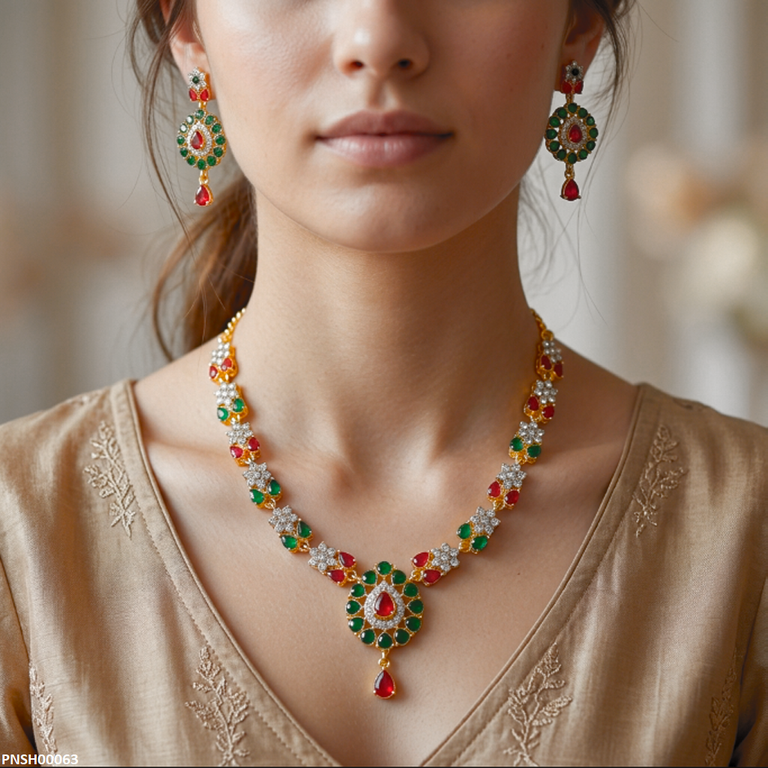 Multi Stone Tear Drop Necklace Set