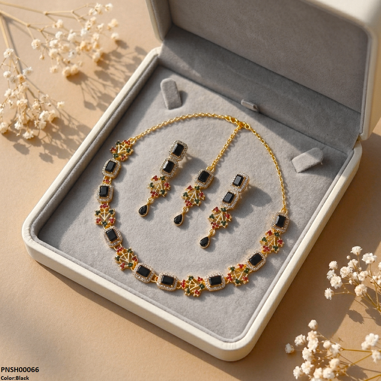 Rectangle Flower Necklace Set