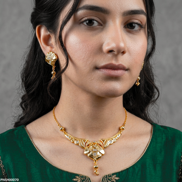 Flower Filligree Round Drop Necklace Set