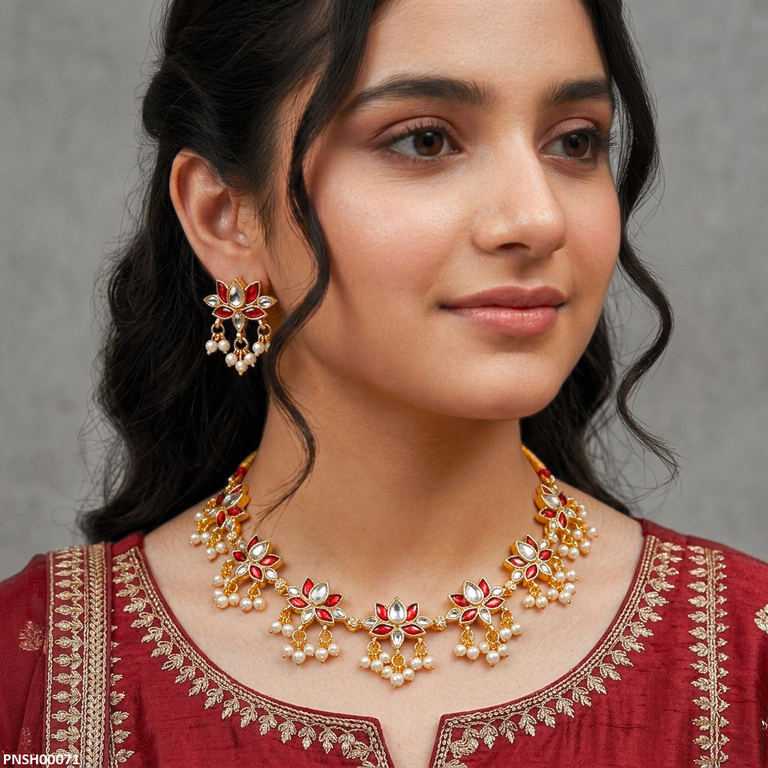 Tear Flower Pearl Drop Necklace Set