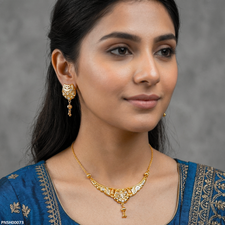 Flower Filligree Round Drop Necklace Set