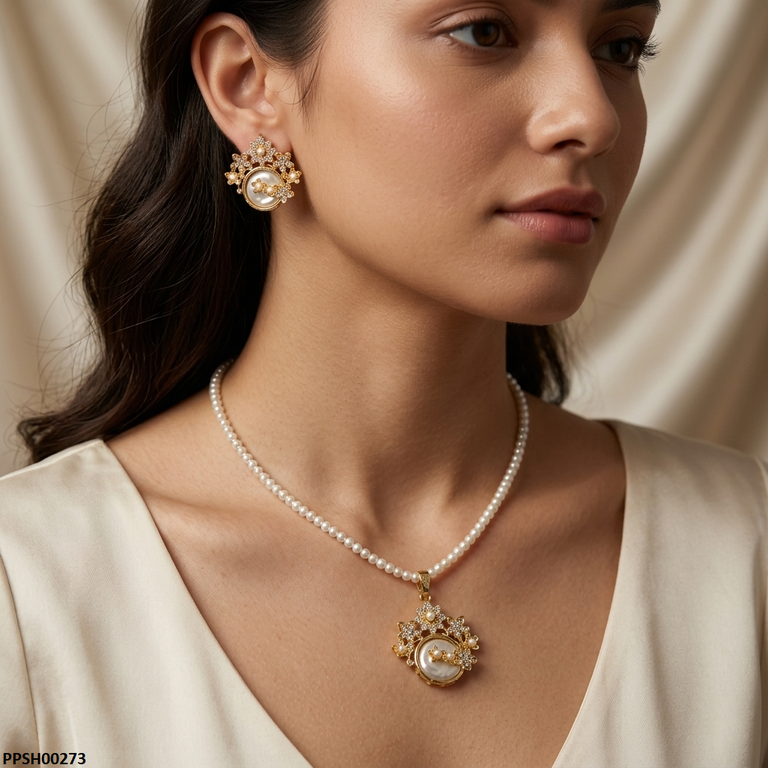 Flower Pearl Drop Pedant Set
